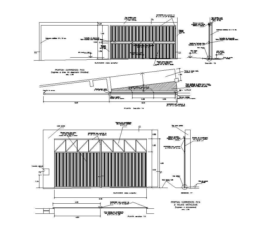 Detail gate door elevation and section 2d view layout file