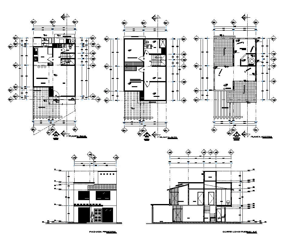 Detail housing building elevation, section and elevation 2d view layout file