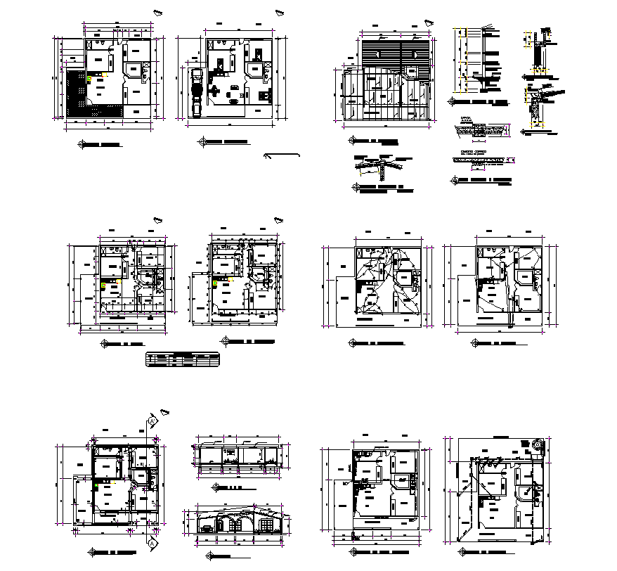 Detail housing building sectional plan and elevation 2d view autocad file