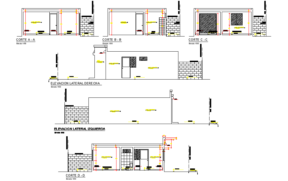 Detail in home elevation and section plan autocad file