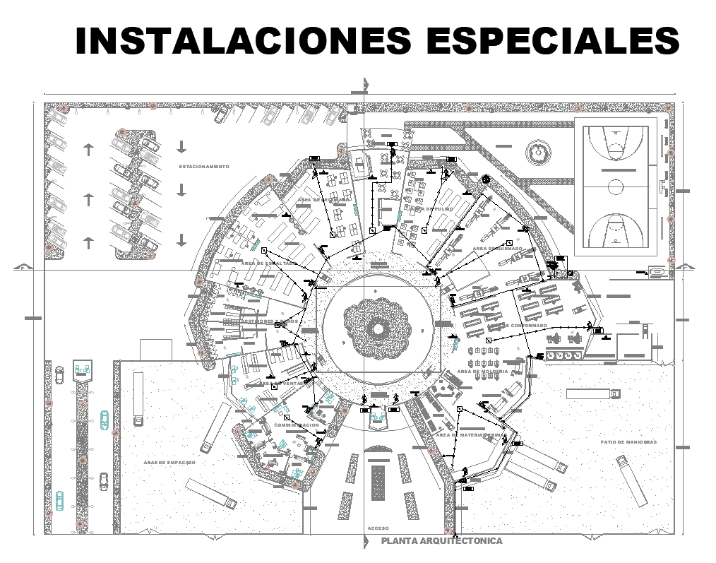 Detail industrial building plan 2d view layout autocad file
