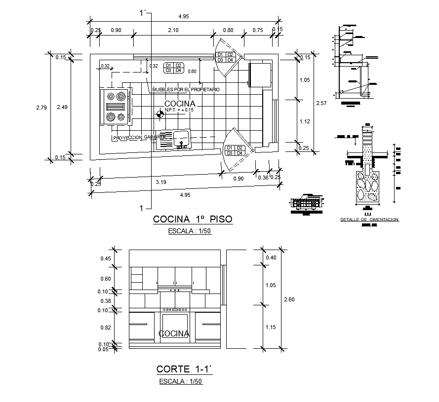 Detail kitchen plan and section CAD structure layout file