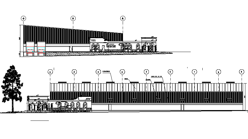 Detail of Elevation Warehouse office sand architect on planes dwg file