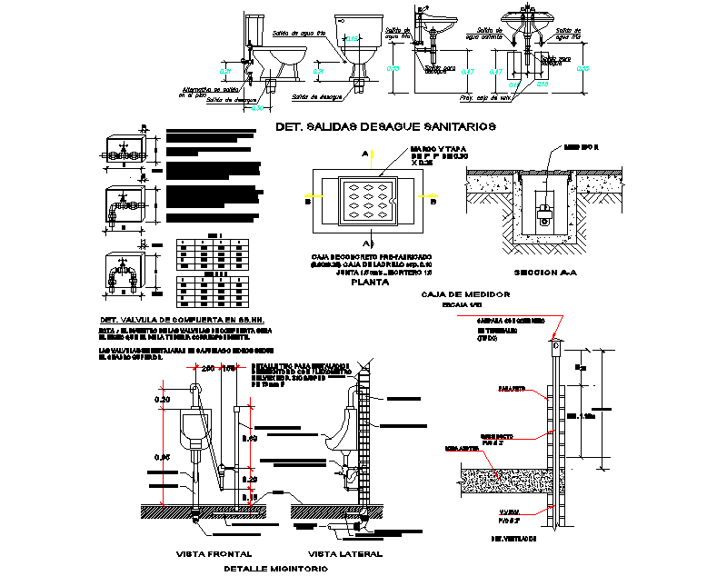 Detail of Migratory and exits sanitary drain layout file