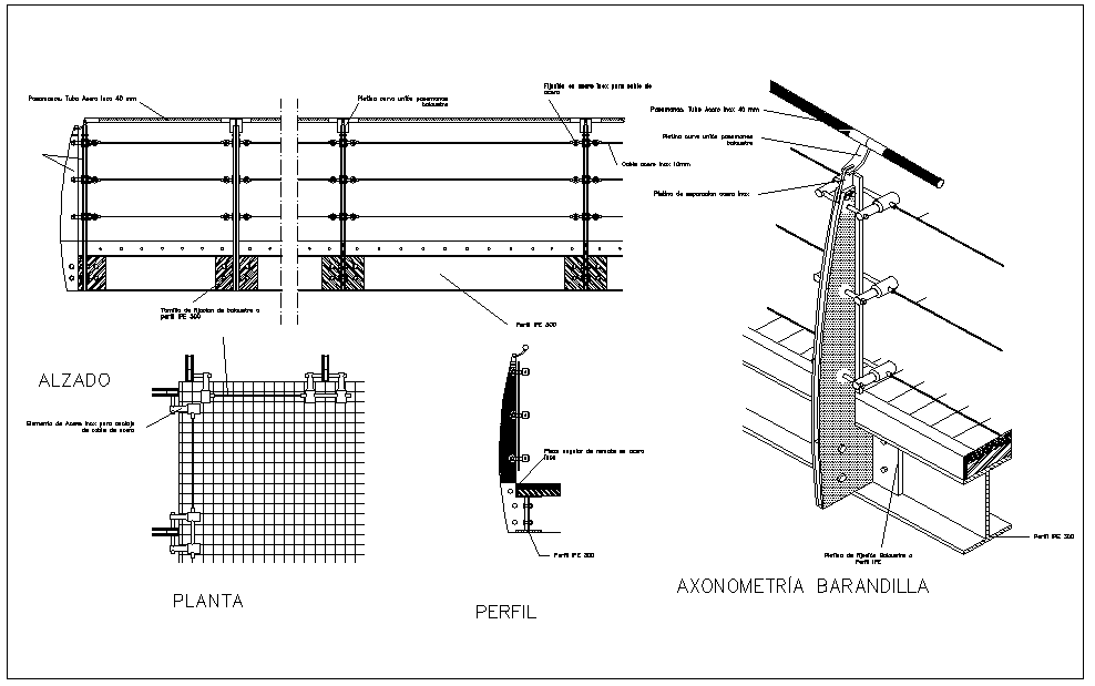 Detail of balcony railing dwg file