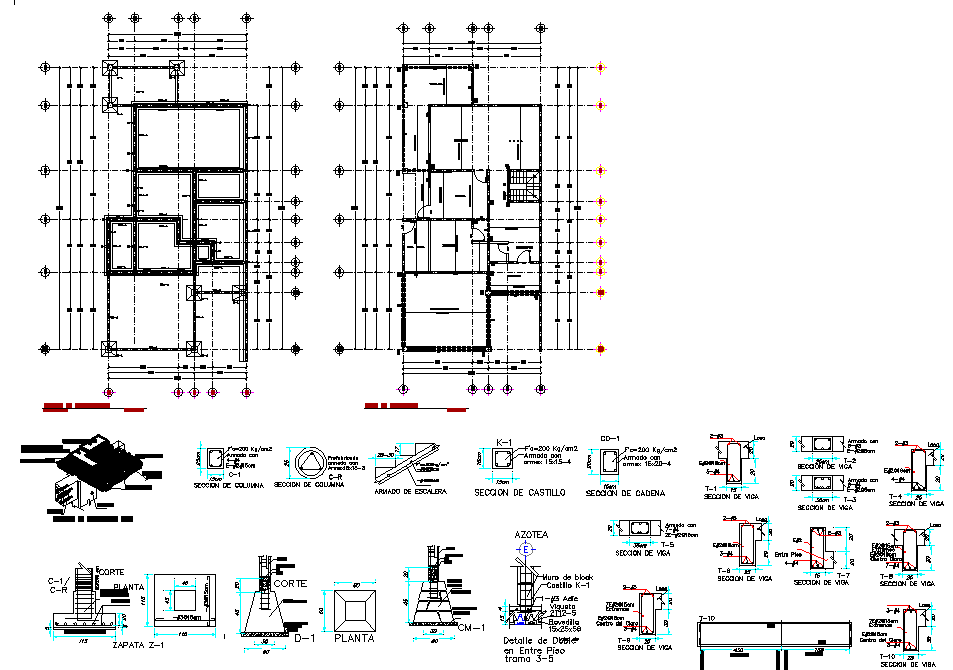 Detail of beam plan and section autocad file