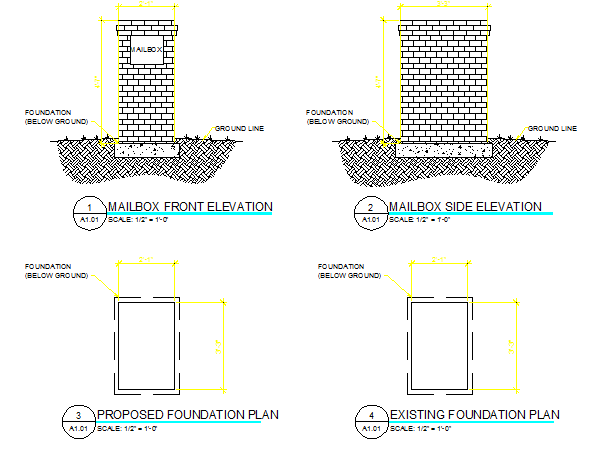 Detail of brick mail box construction details dwg file