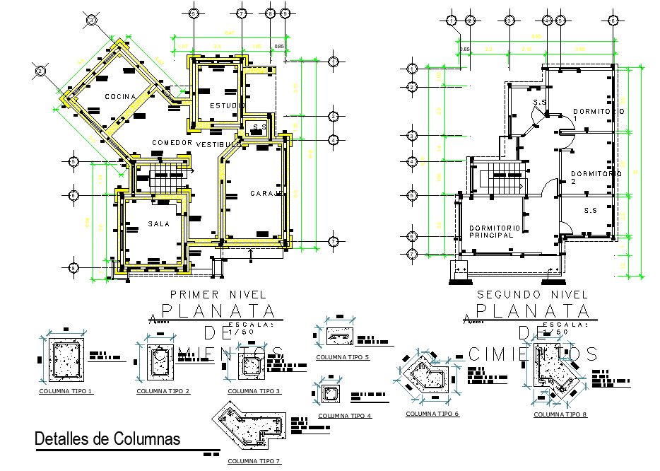 Detail of column plan and section detail dwg file