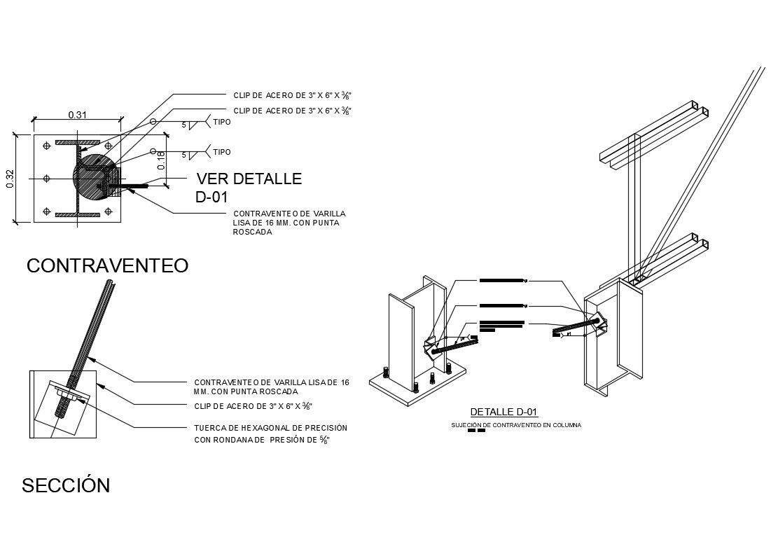 Detail of contravene in steel structure dwg file
