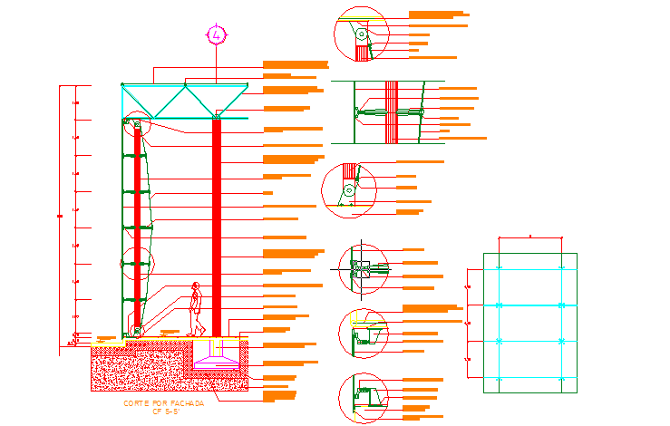 Detail of control glass facade and metallic structure.
