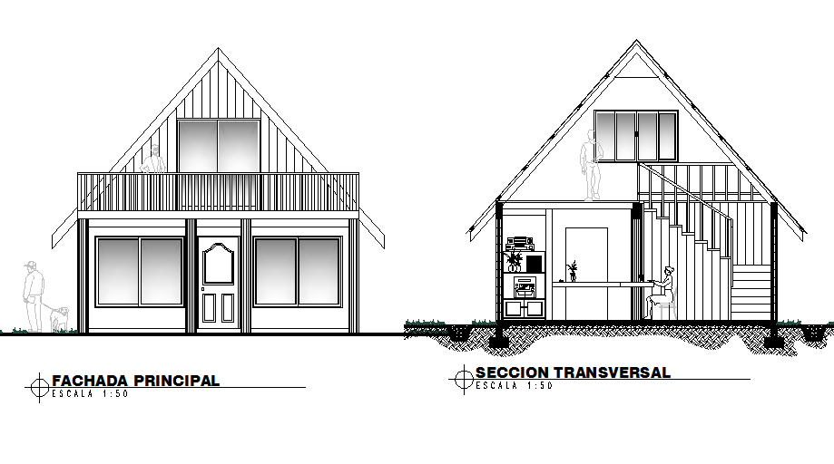 Detail of elevation and section cabin layout file
