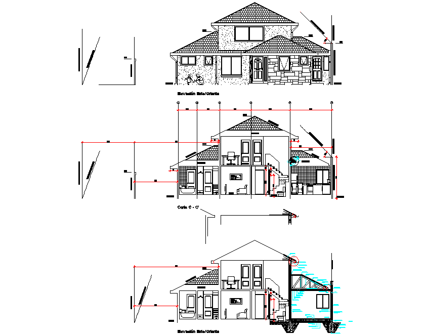 Detail of elevation and section home dwg file