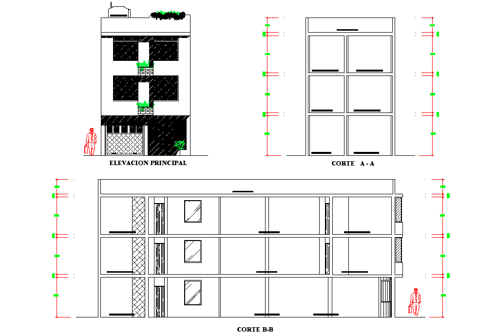 Detail of elevation and section home plan autocad file