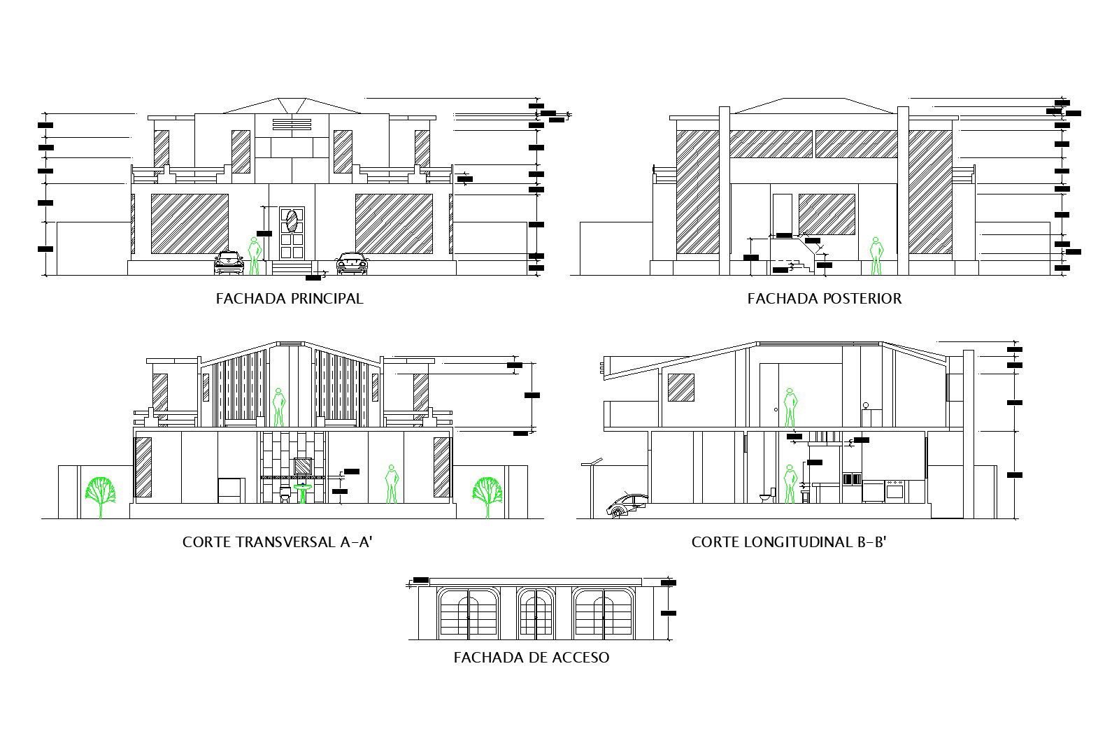 Detail of elevation and section house autocad file