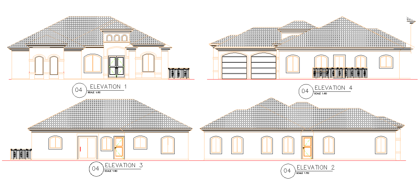 Detail of elevation residential dwelling 3 bedroom layout file
