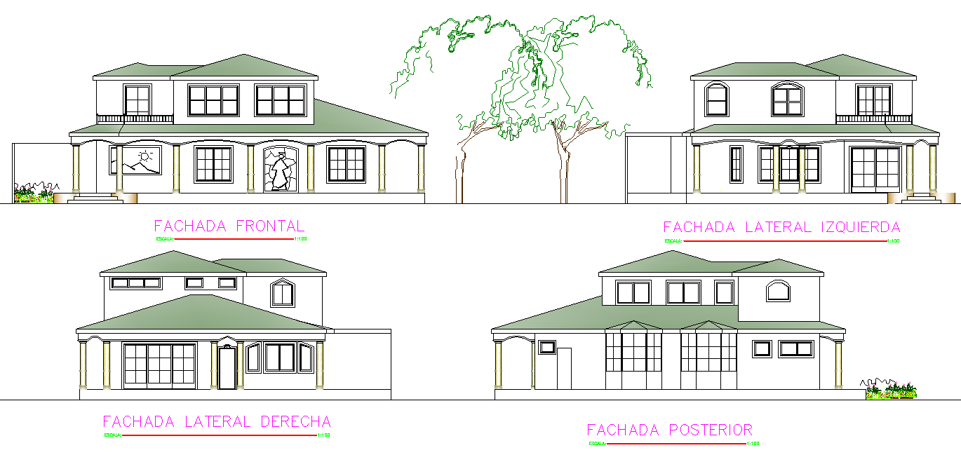 Detail of elevation residential housing dwg file