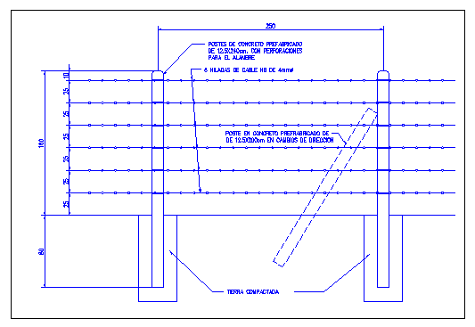 Detail of fence wires of garden dwg file