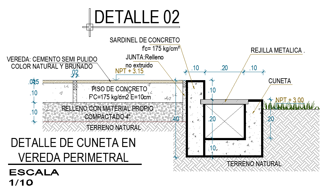 Detail of gutter in perimeter path autocad file