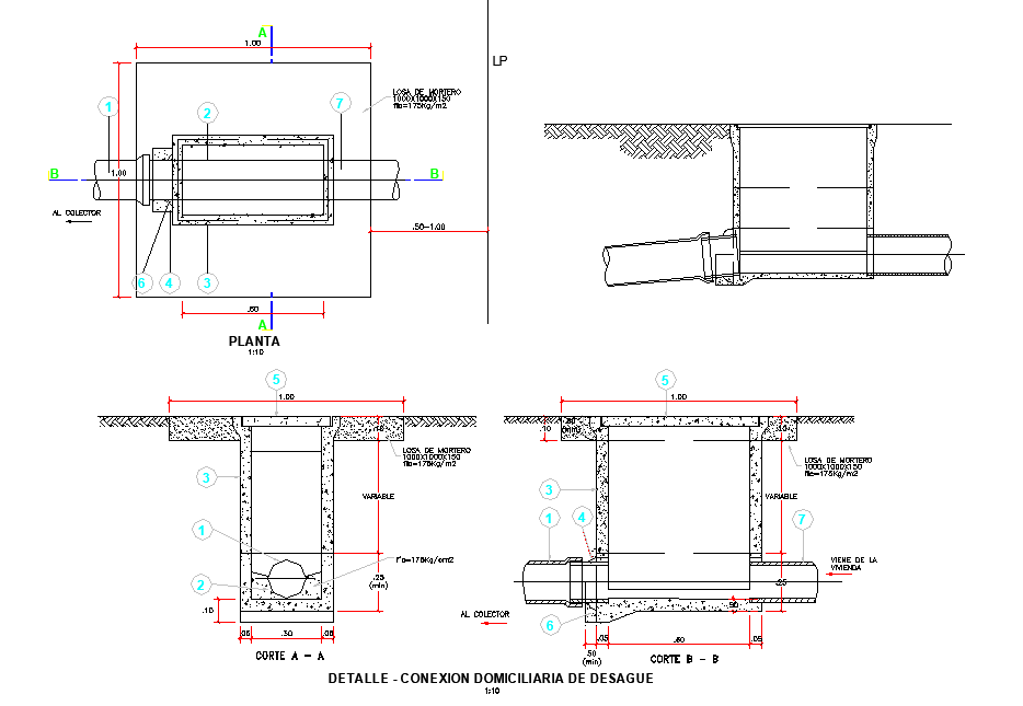 Detail of household drain connection plan dwg file