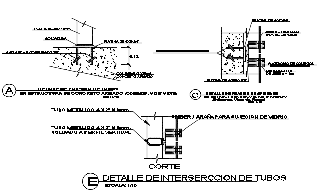 Detail of interserccion of tube dwg file