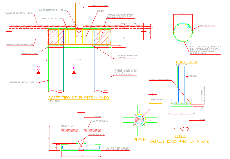 Detail of pile with armed concrete bolster