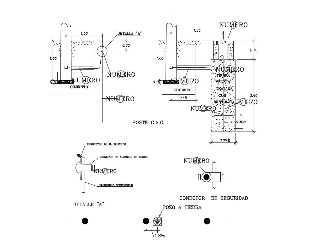 Detail of post and ground foundation cad construction details dwg file