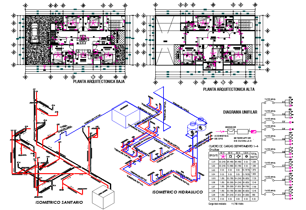 Detail of sanitary and hydraulic Installation plan autocad file