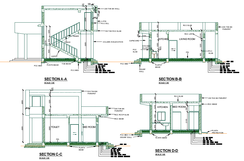 Detail of section house plan autocad file
