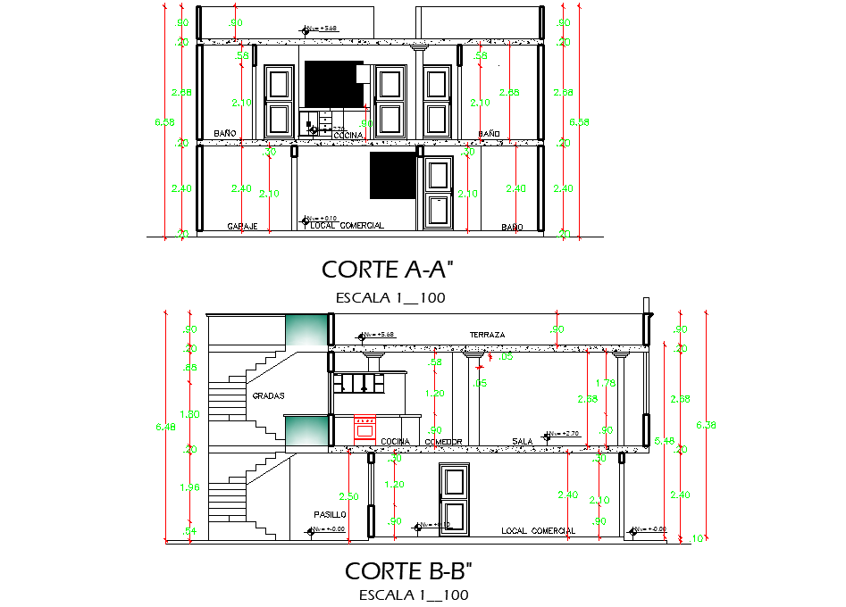 Detail of section housing and local plan autocad file