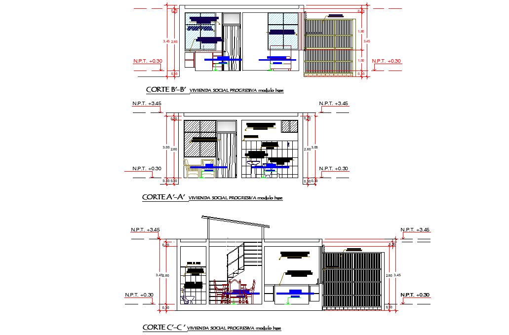 Detail of section social housing plan detail dwg file
