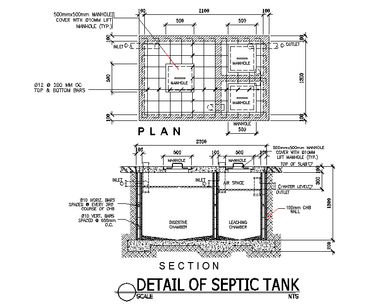 Septic Tank Plan DWG CAD Layout for Engineers and Architects