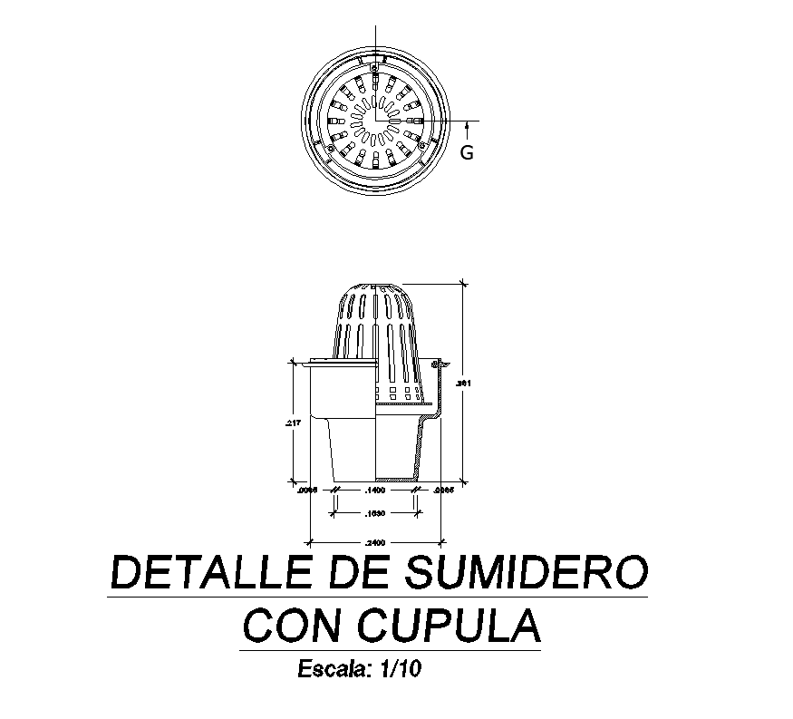Detail of sink with dome elevation layout dwg file