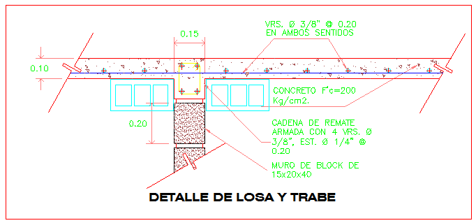 Concrete Slab and Beam Detail with 0.10m Slab and 0.20m Beam