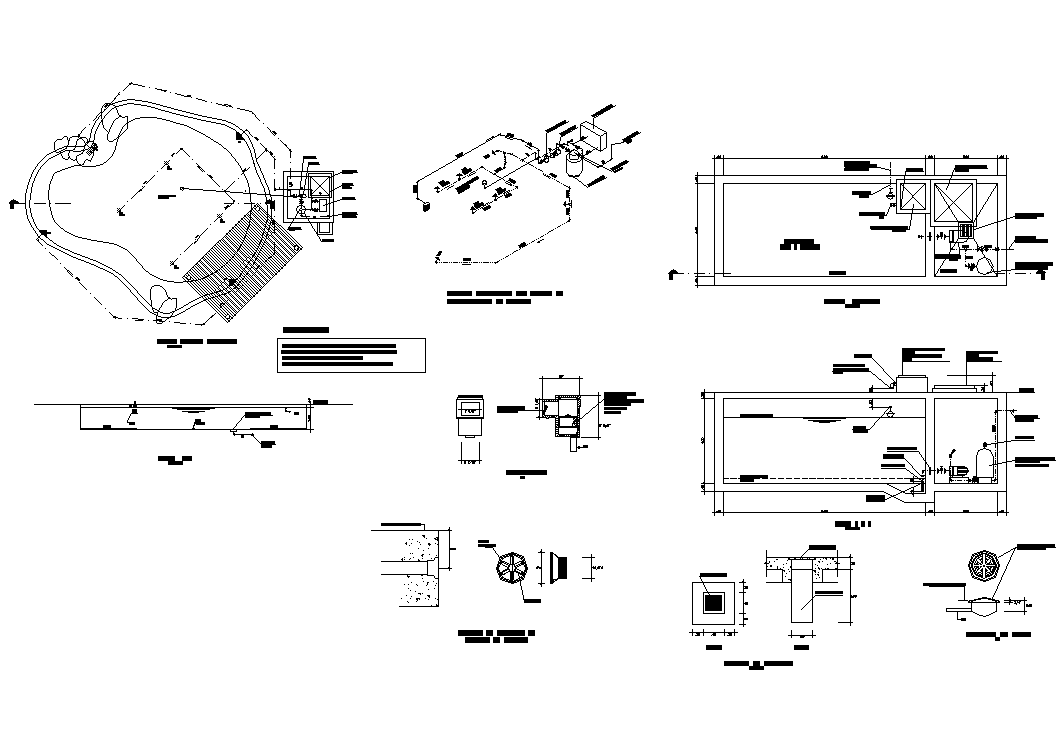 Detail of swimming pool structure 2d view layout dwg file