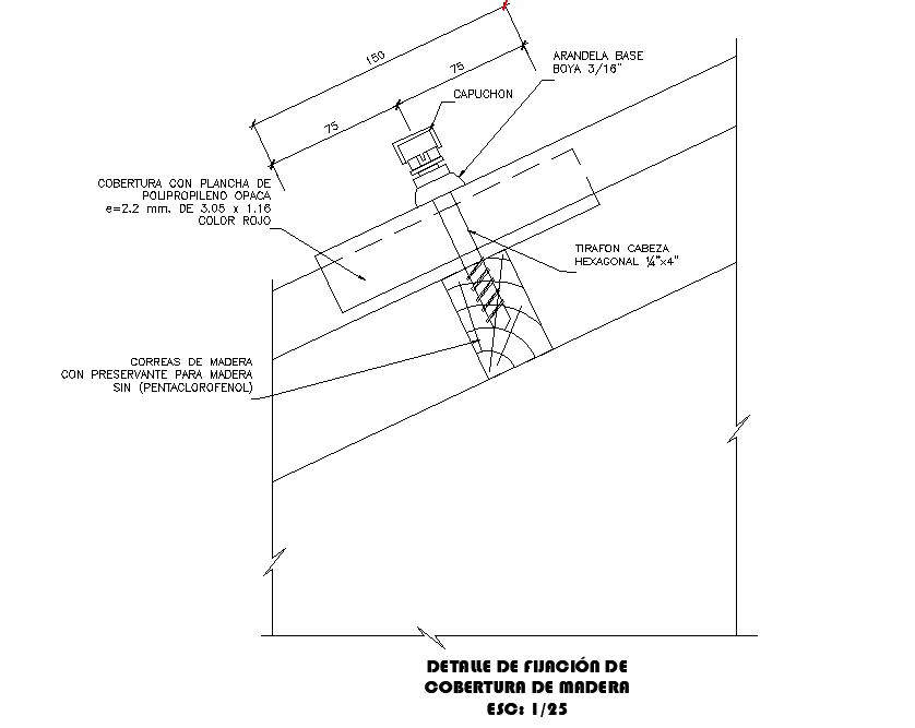Detail of wood cover fixing section detail dwg file