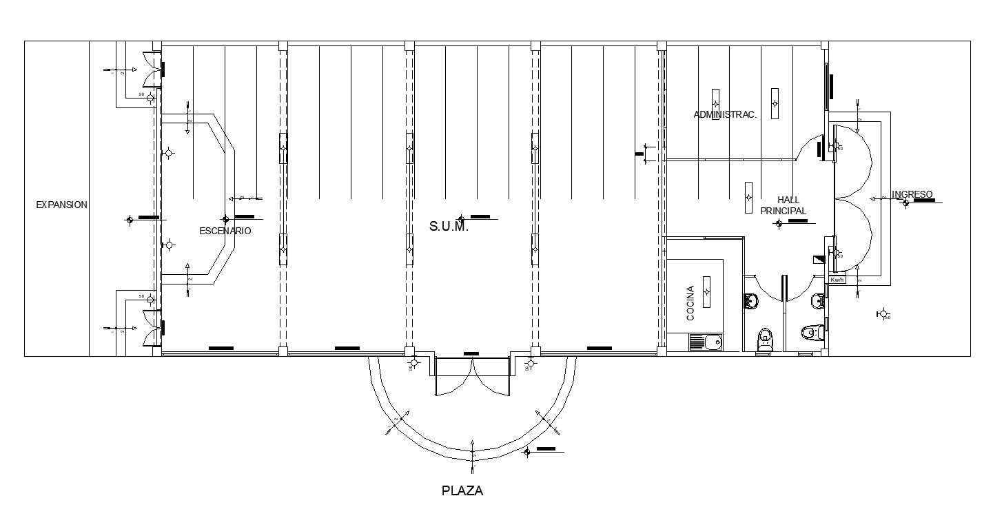 Detail office building structure electrical installation 2d view layout autocad file