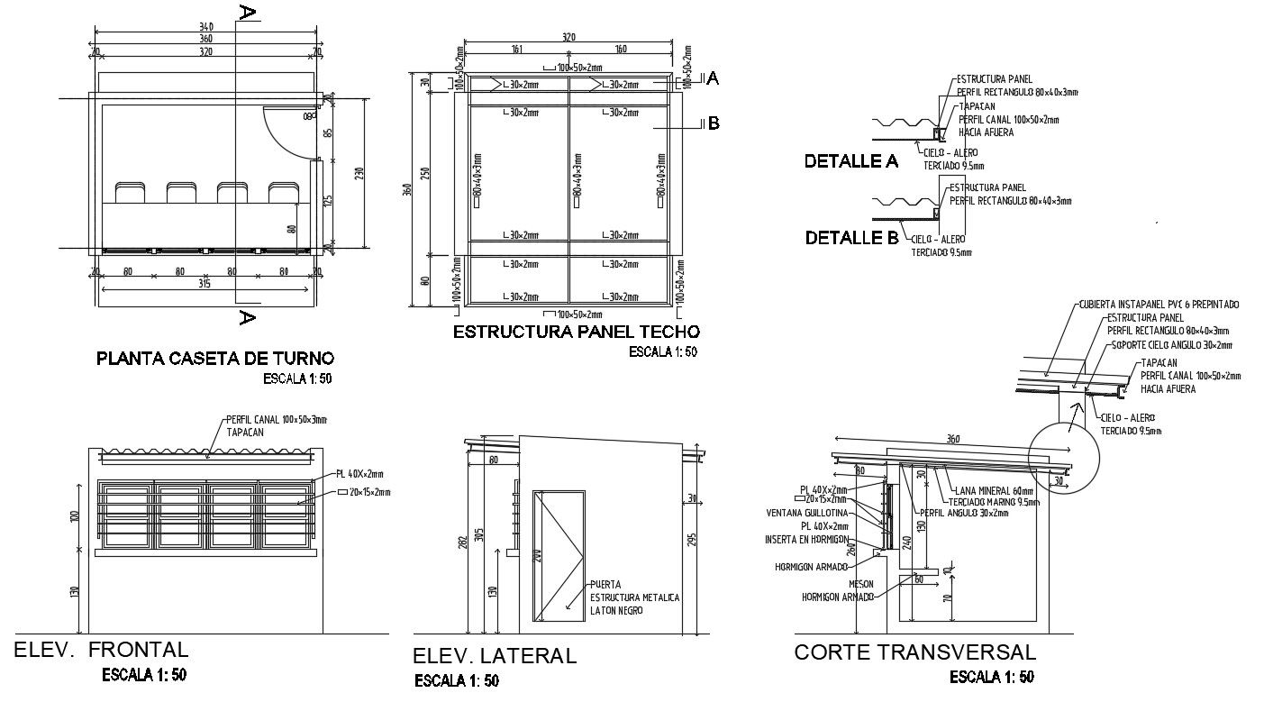 Detail plan elevation and sectional of room dwg file