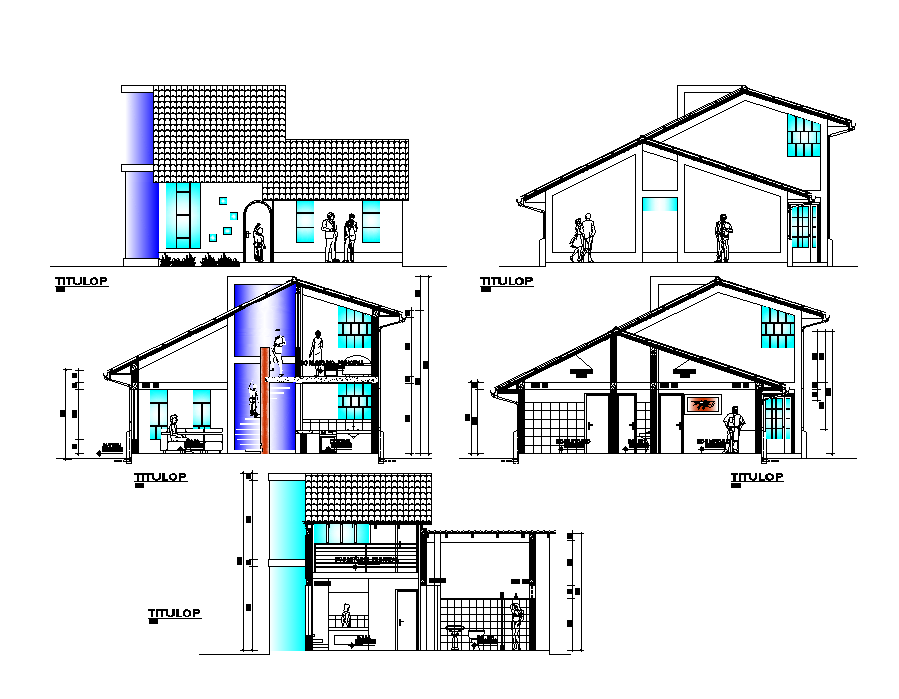 Detail residential building section 2d view layout autocad file