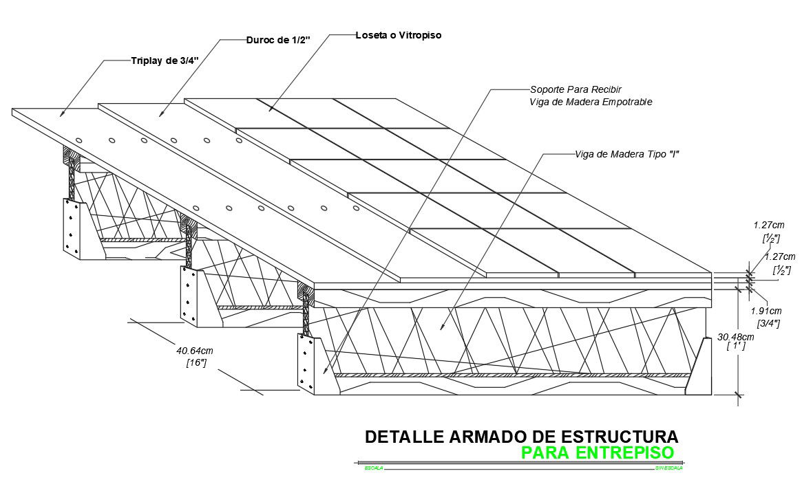 Detail slab with wooden beam