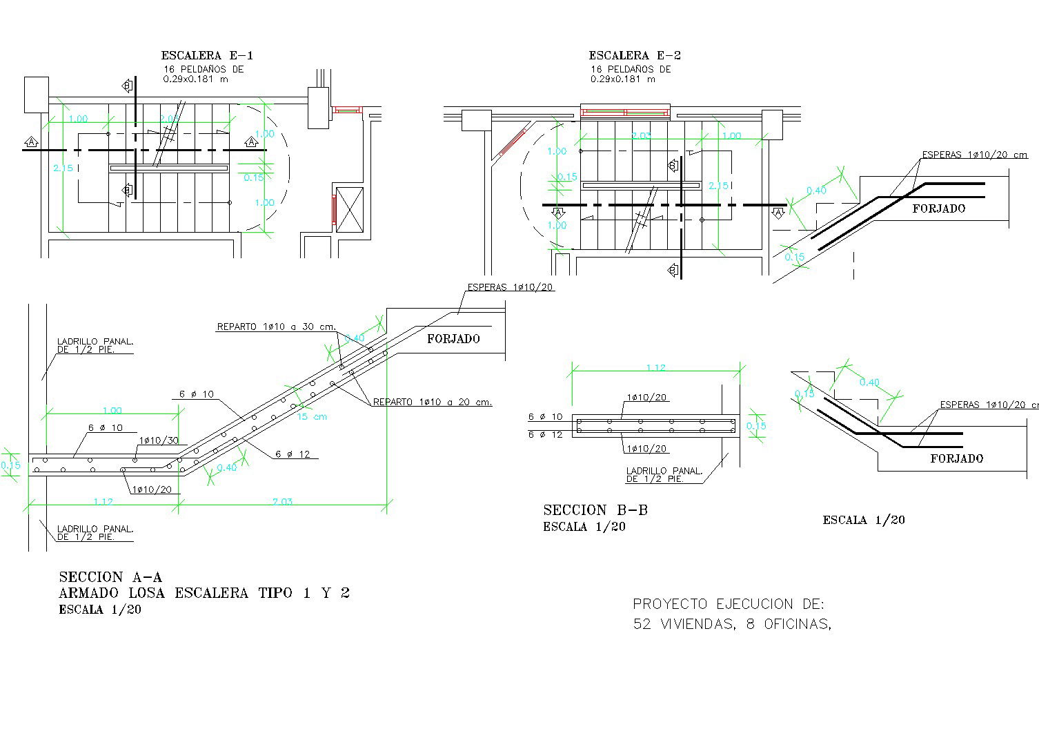 Detail stairway in concrete dwg file