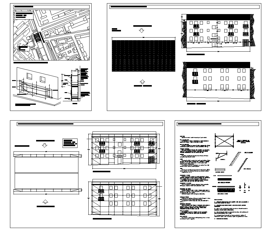 Detail structural building elevation and plan 2d view layout dwg file