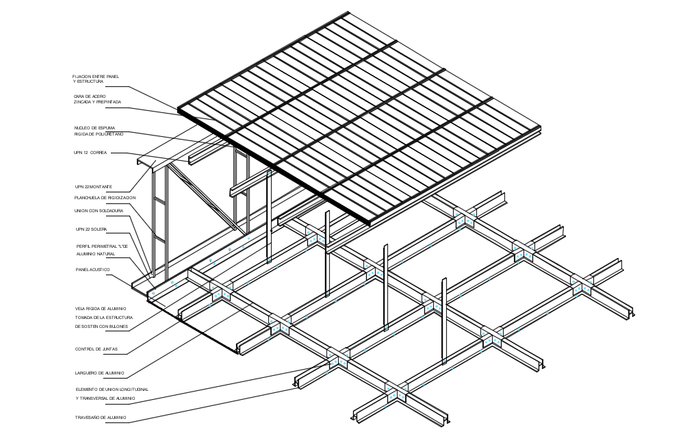 Detail suspended ceiling system with plate isometric view dwg file