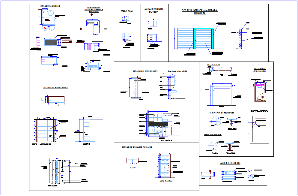 Detail view of different types of block detail of furniture for office dwg file