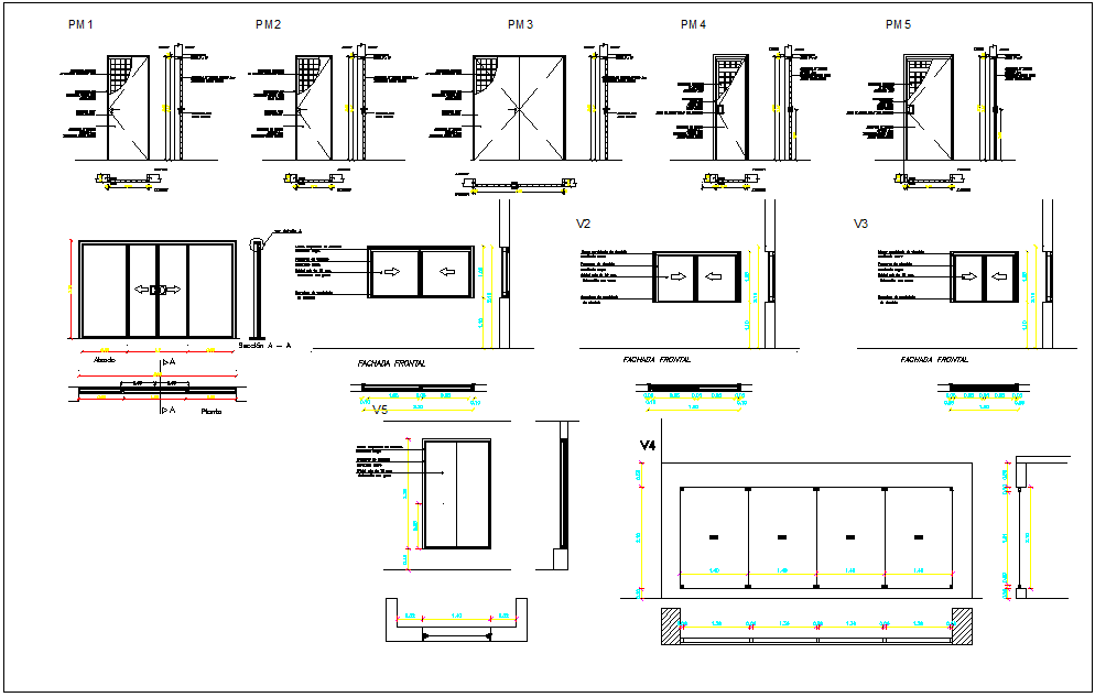 Detail view of opening doors dwg file