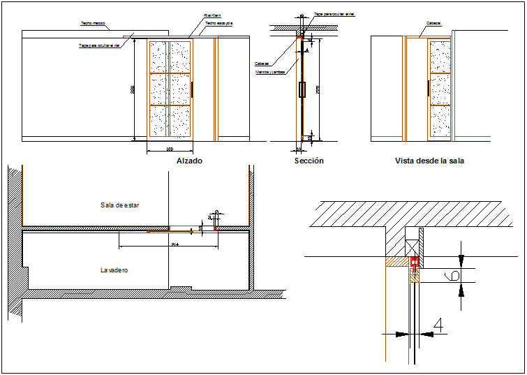 Detail view of sliding door