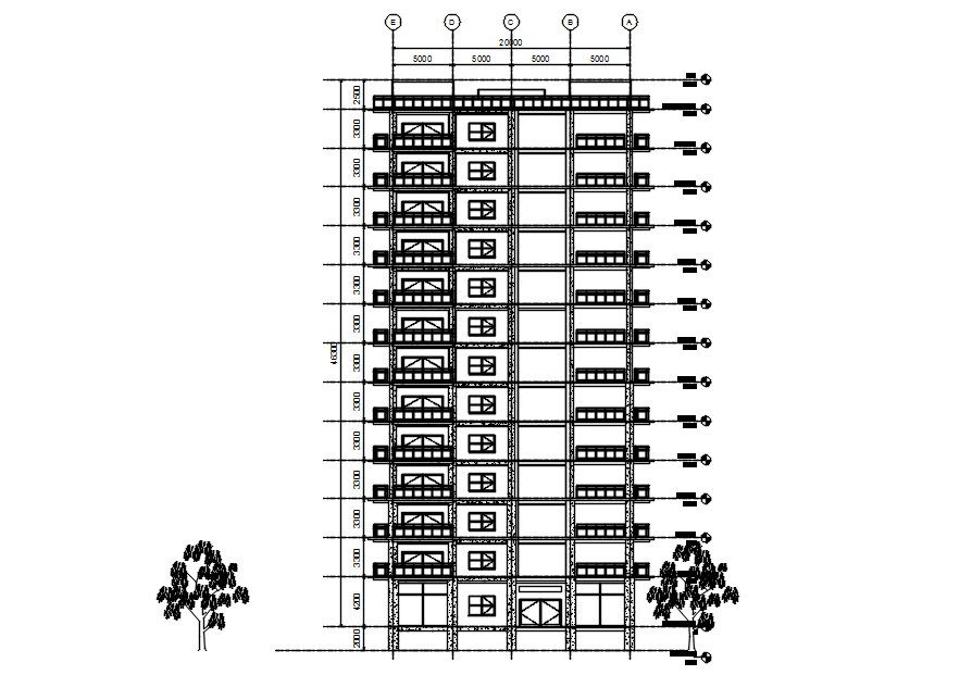 Detail AutoCAD 2D drawing of multistorey building, dwg file, CAD file