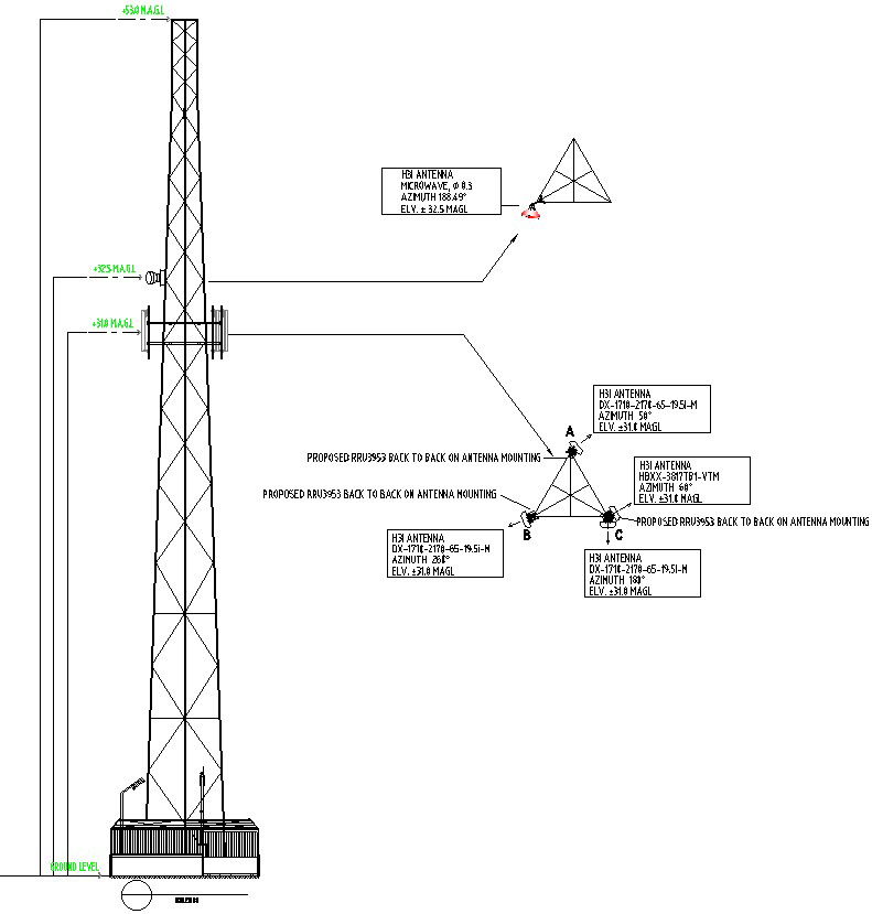 Detail AutoCAD 2D drawing of tower design, CAD file, dwg file