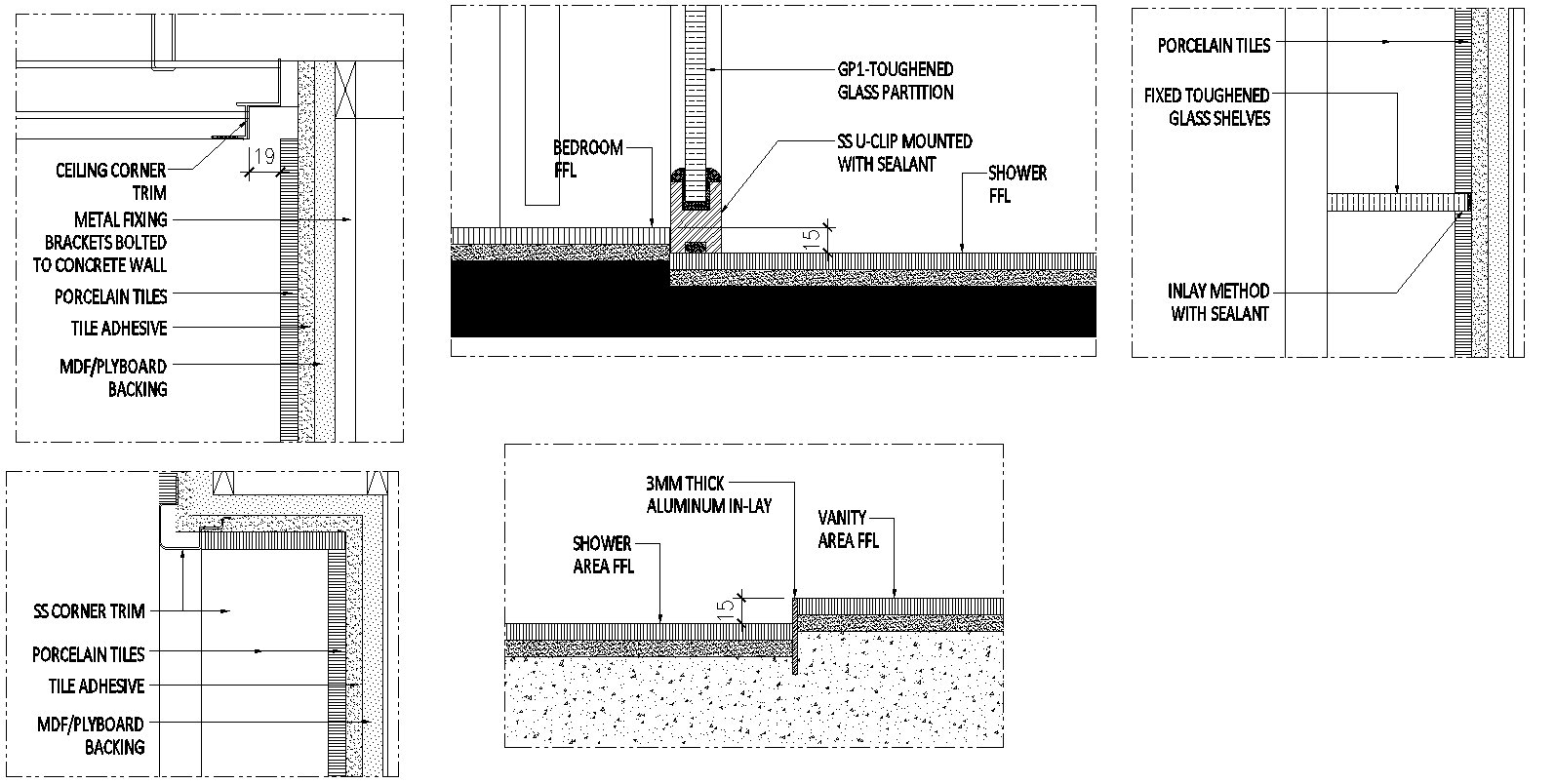 Detail Section for Spot detail of Bath and Toilet DWG AutoCAD file