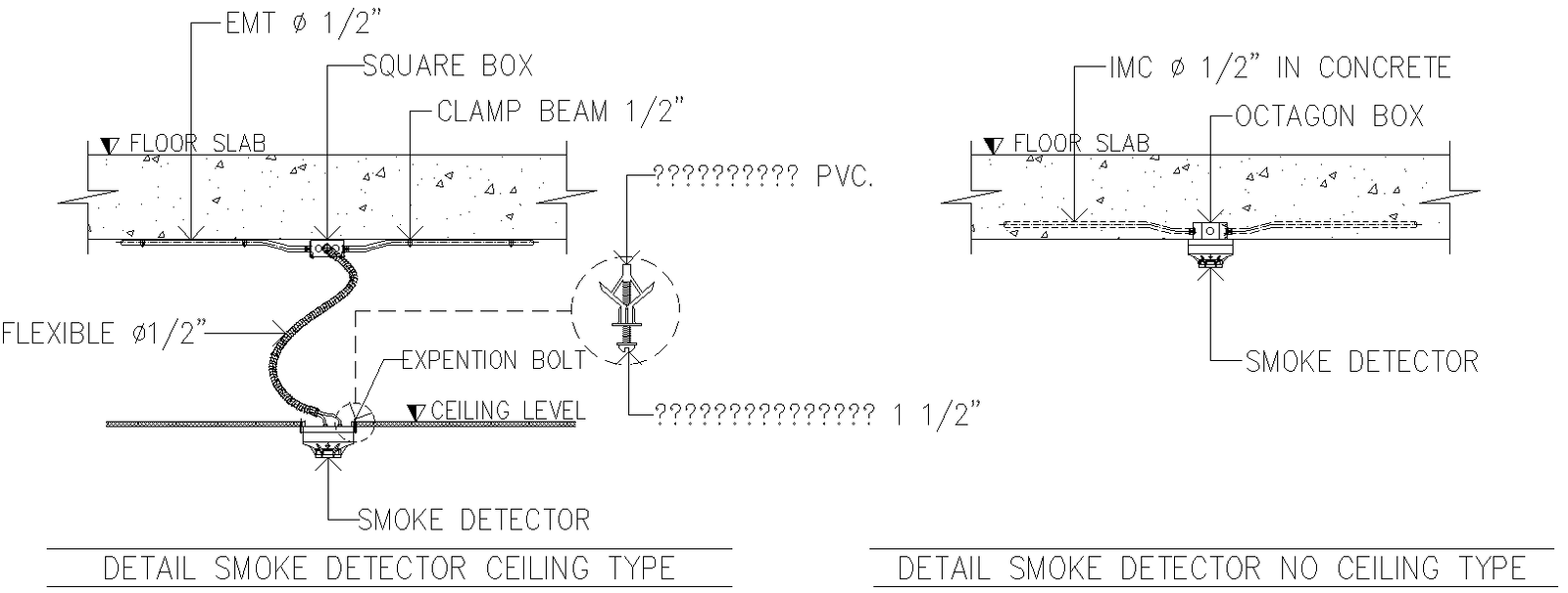 Detail Section of Dectctor Smoke Ceiling type and Dectctor Smoke no Ceiling type DWG AutoCAD file 