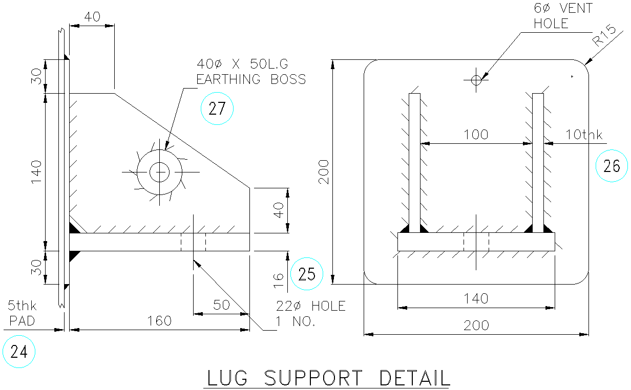 Detail Section of Lug Support DWG AutoCAD file